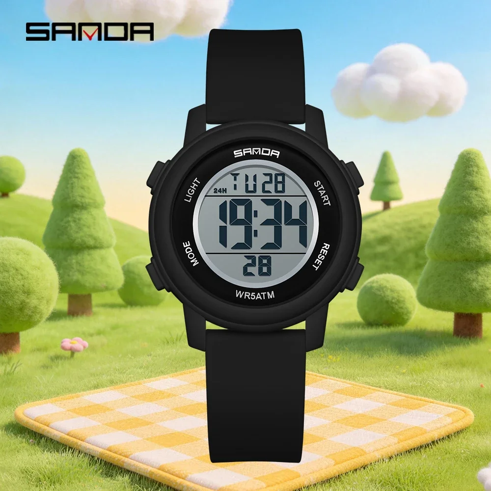 SANDA 9518 Sports Electronic Men's Watch 5ATM Waterproof Luminous Thin Multi Functional Timer Alarm Clock Student Watch