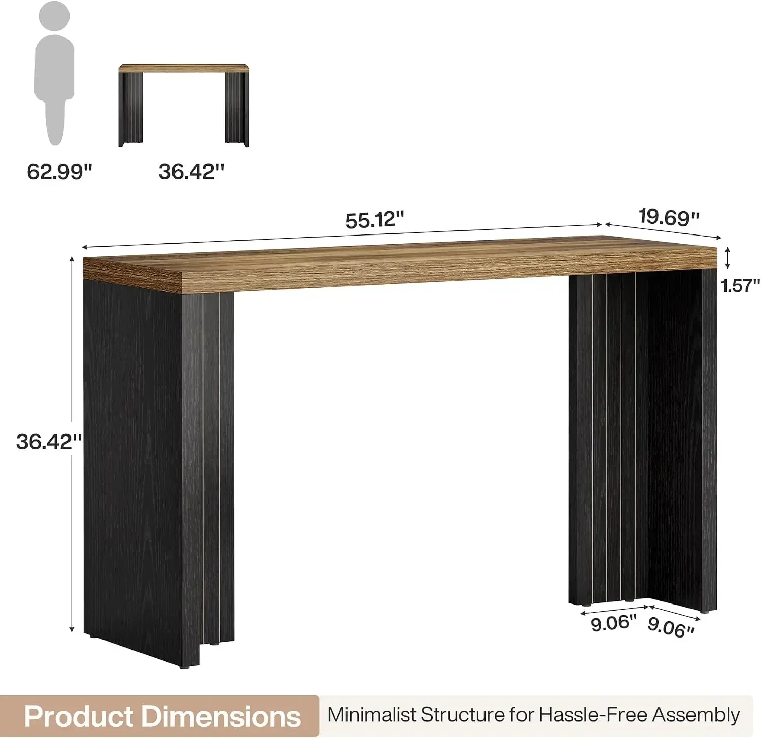 55.12-Inch Long Bar Table, Modern Counter Height Pub Table with a Spacious Tabletop, Rectangular Home Coffee Bar Unit for Living