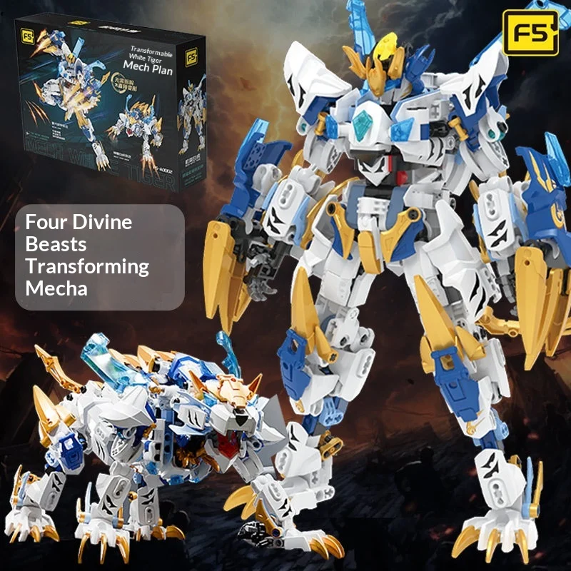 

Building Blocks Transforming Mecha Robot Chinese Style Two Morphing Modes Green Dragon White Tiger Vermilion Bird Xuanwu ToyGift