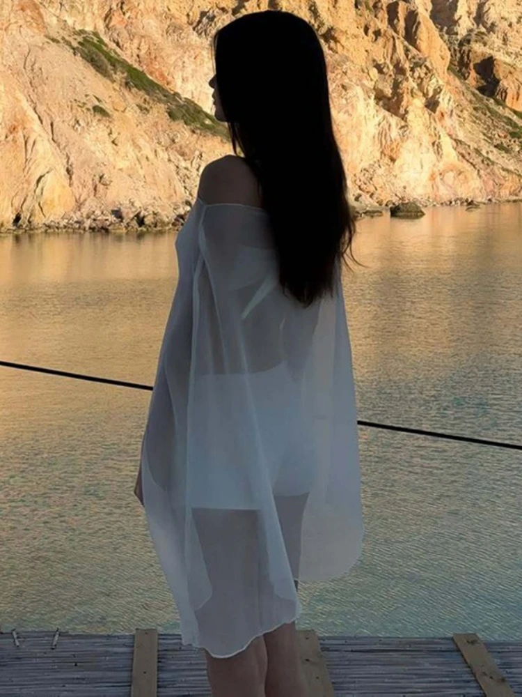 FDYOUI Sexy Lose Bluse Cover-up Frauen Streetwear Schwarz Weiß Aushöhlen Strand Urlaub Tops Weibliche Party Nacht Club blusen
