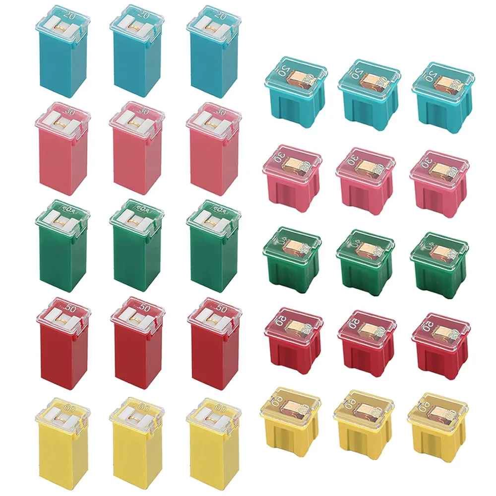 30PCS Jcase Fuse Tall/Standard and Low Profile Box Shaped Fuses Assortment Kit, (20A,30A,40A,50A,60A) for Ford,Nissan Pickup,SUV