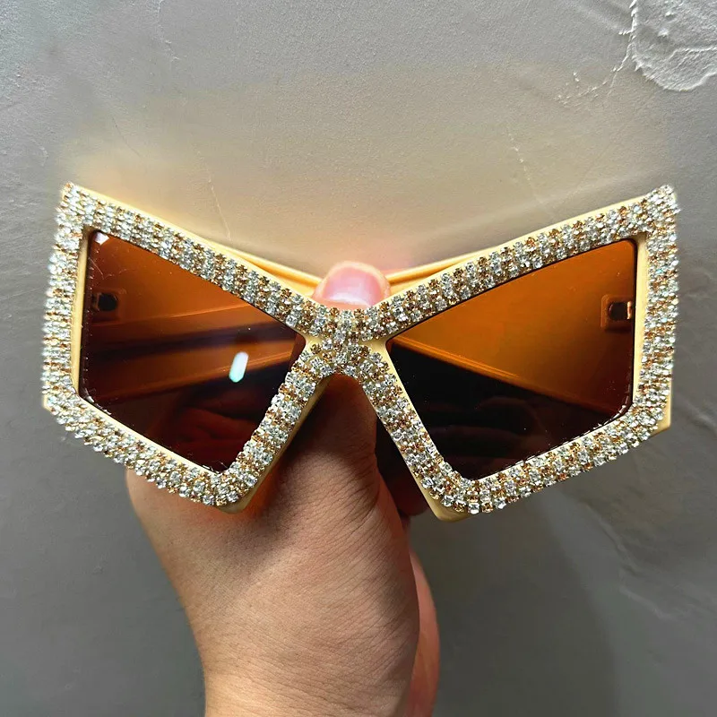 Diamant Quadrat Sonnenbrille Frauen Luxus Strass Großen Rahmen Sonnenbrille Weibliche Outdoor UV Schutz Kristall Damen Brillen – Detail 14
