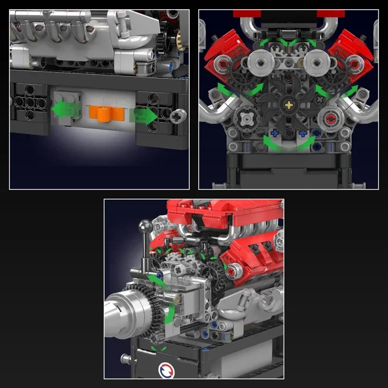 Fe Sports Car V8エンジンモデル,w16,ビルディングブロックキット,ギアコントロール,モーター,視覚シミュレーションコレクション,装飾品