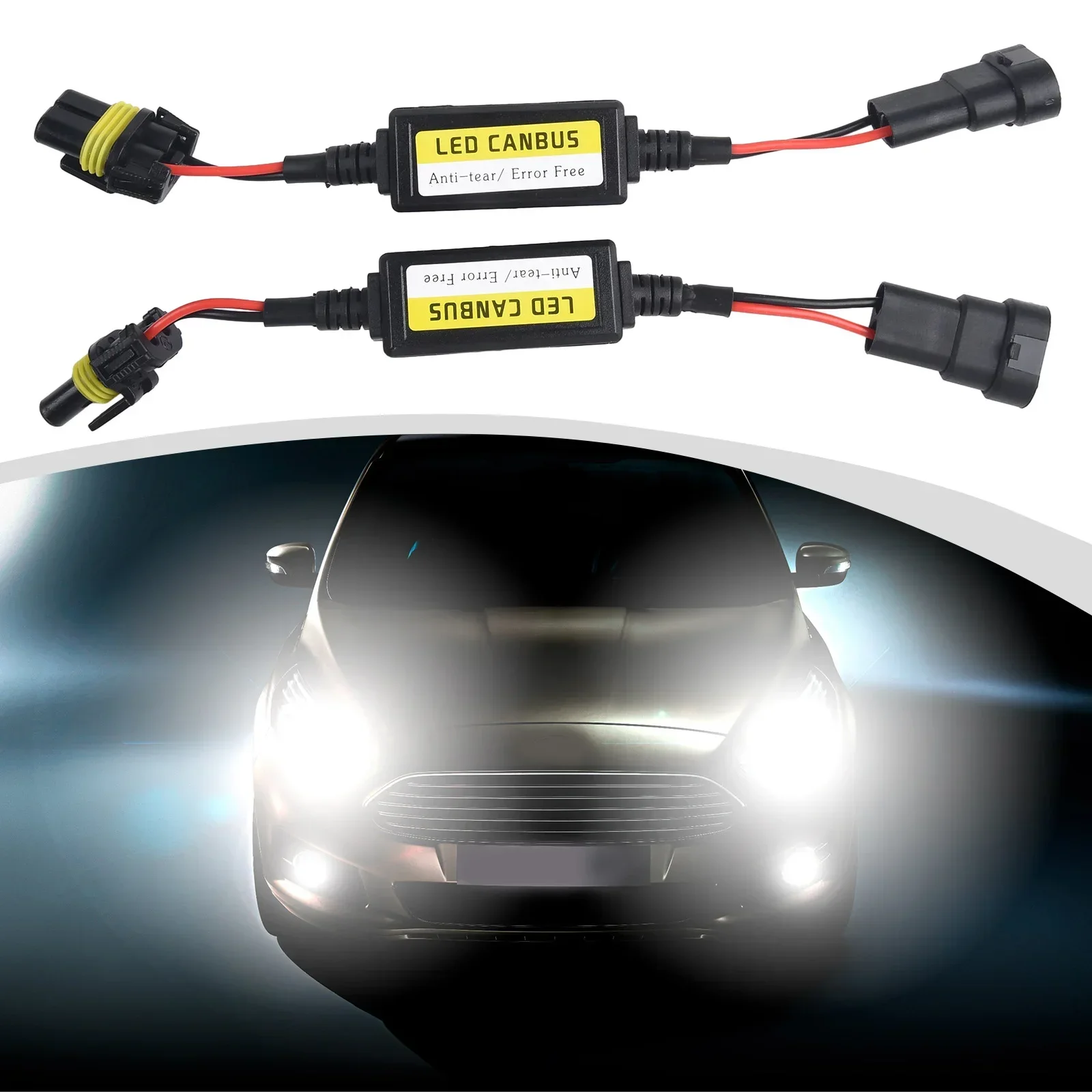 Canbus-decodificador de faros LED para coche, 2 piezas, 9005, 9006, 9012, antiparpadeo, cancelador de resistencia, conectores AMP, lámpara Universal