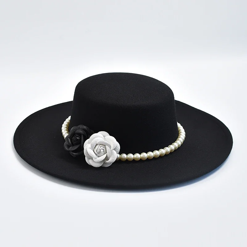 Kapelusz Fedora w stylu francuskim dla kobiet 10CM szerokie rondo płaski kapelusz filcowy zimowa jesień Derby ślubne czapki jazzowe