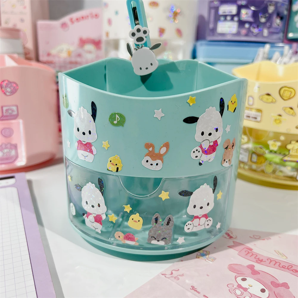 Sanrio Cinnamoroll Kuromi Thing Accessory Rotating Pen Holder Anime Character Kawaii Desktop Organizer Box Stationery Gift