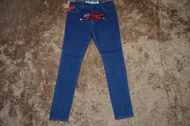 

Youth Club Labor Blue Ice Embroidery Slim Fit Flng Dog Jeans Long Pants Elastic Cotton Denim mid Waist Button Faion Urban...