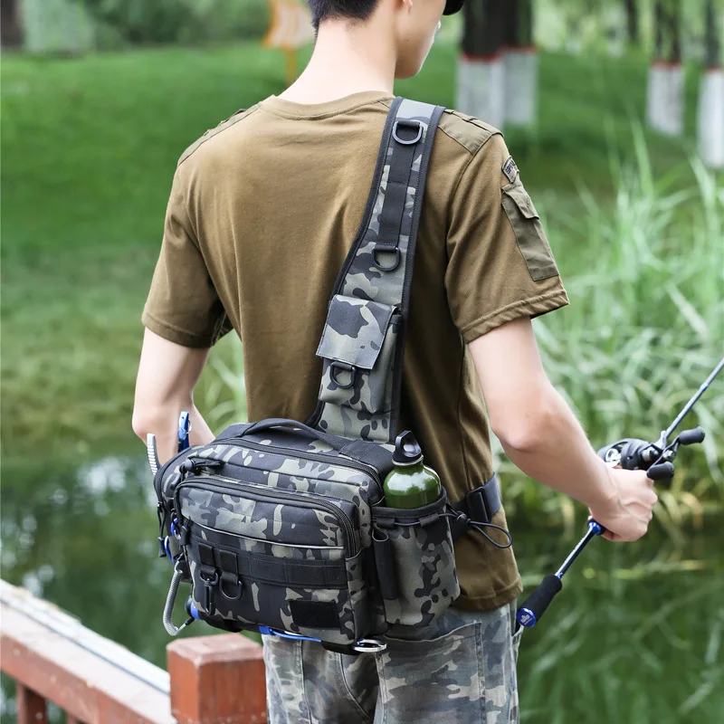 

Multifunctional Nylon Waterproof Fishing Tackle Bags Single Shoulder Crossbody Bag Waist Pack Fish Outdoor Storage Fishing Bag