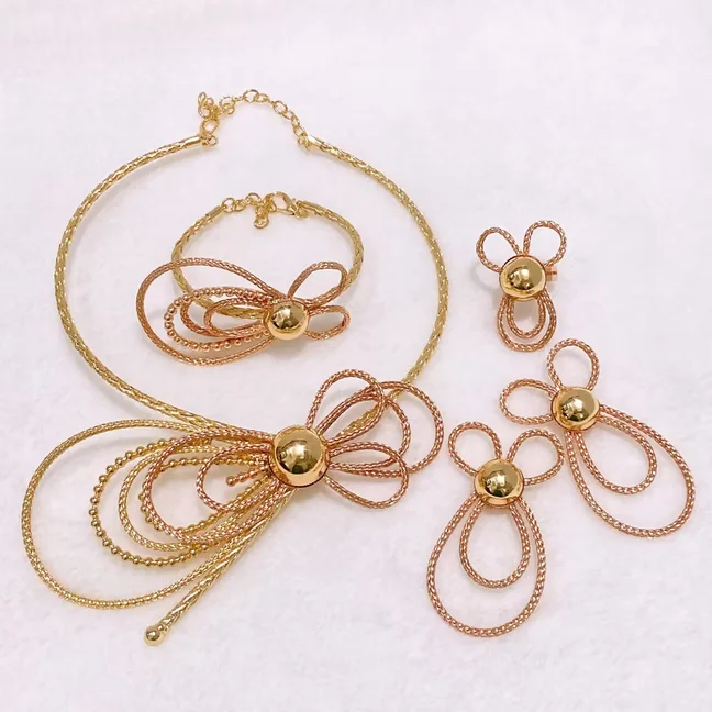 

Yulaili позолоченный комплект ювелирных изделий двухцветный золотой розовый золотой бант женский модный повседневный аксессуар для вечеринок