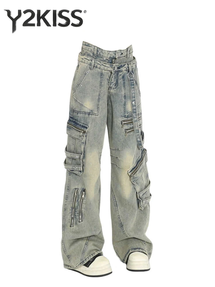 

Женские джинсовые брюки-карго Y2K, широкие мешковатые джинсы, японский дизайнер, гранж, Харадзюку, ковбойский бойфренд, кибер-панк, гоблин, ядро