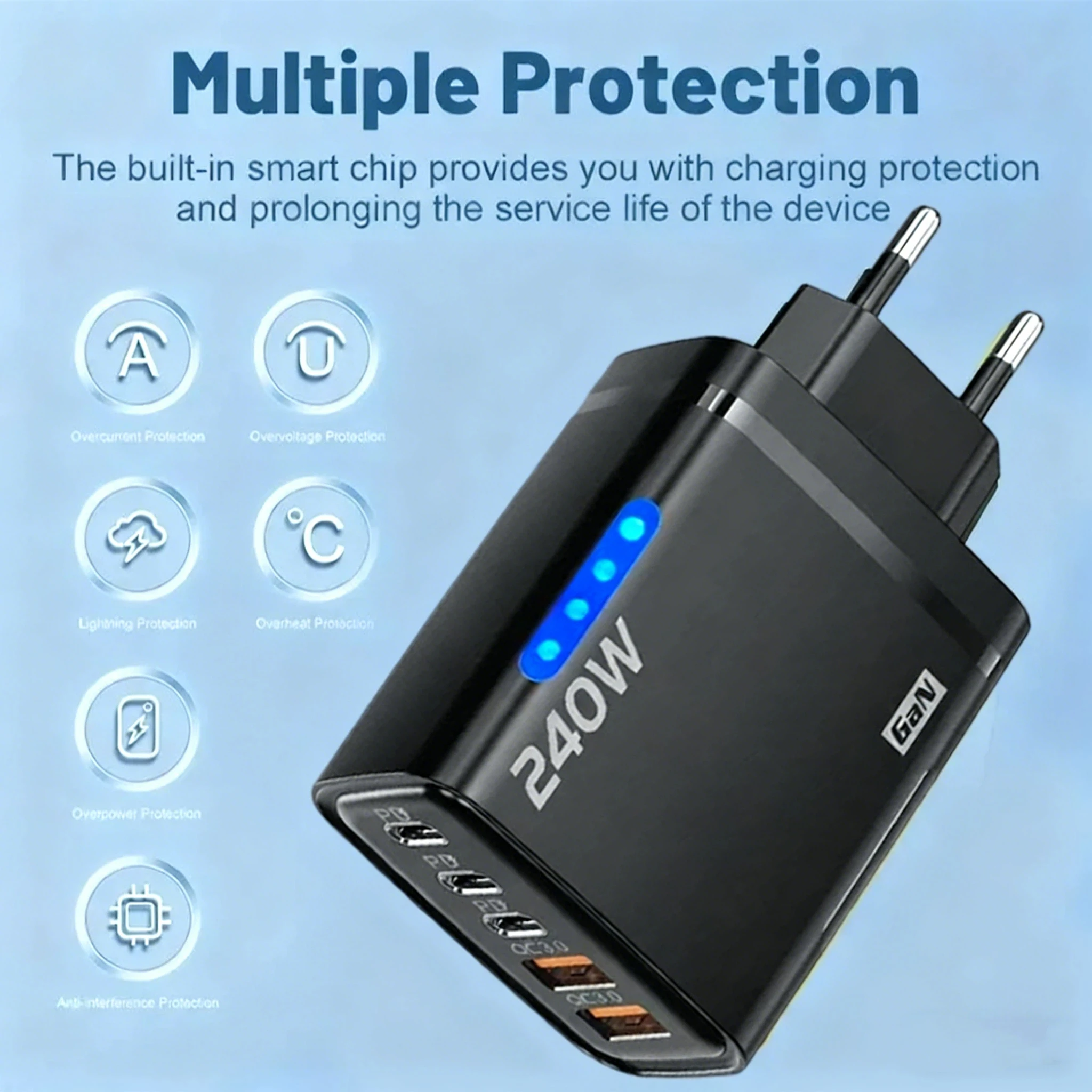 5 in 1 GaN Charger For IPhone 16 15pro Desktop Laptop Samsung 240W Fast Charging Adapter 120w Type To TypeC Cable Charger - náhled 2