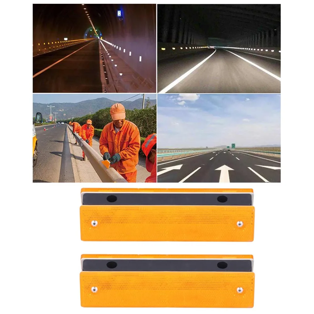 2PCS Durable Orange Reflective Road Plastic Compact Stud Marker Rectangle Highlight Reflective Plastic
