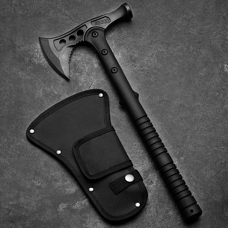 HUANGFU4cr13 Steel Multi functional Battle Axe - Portable Survival Axe for Outdoor Camping, Hunting, and Emergency Situations