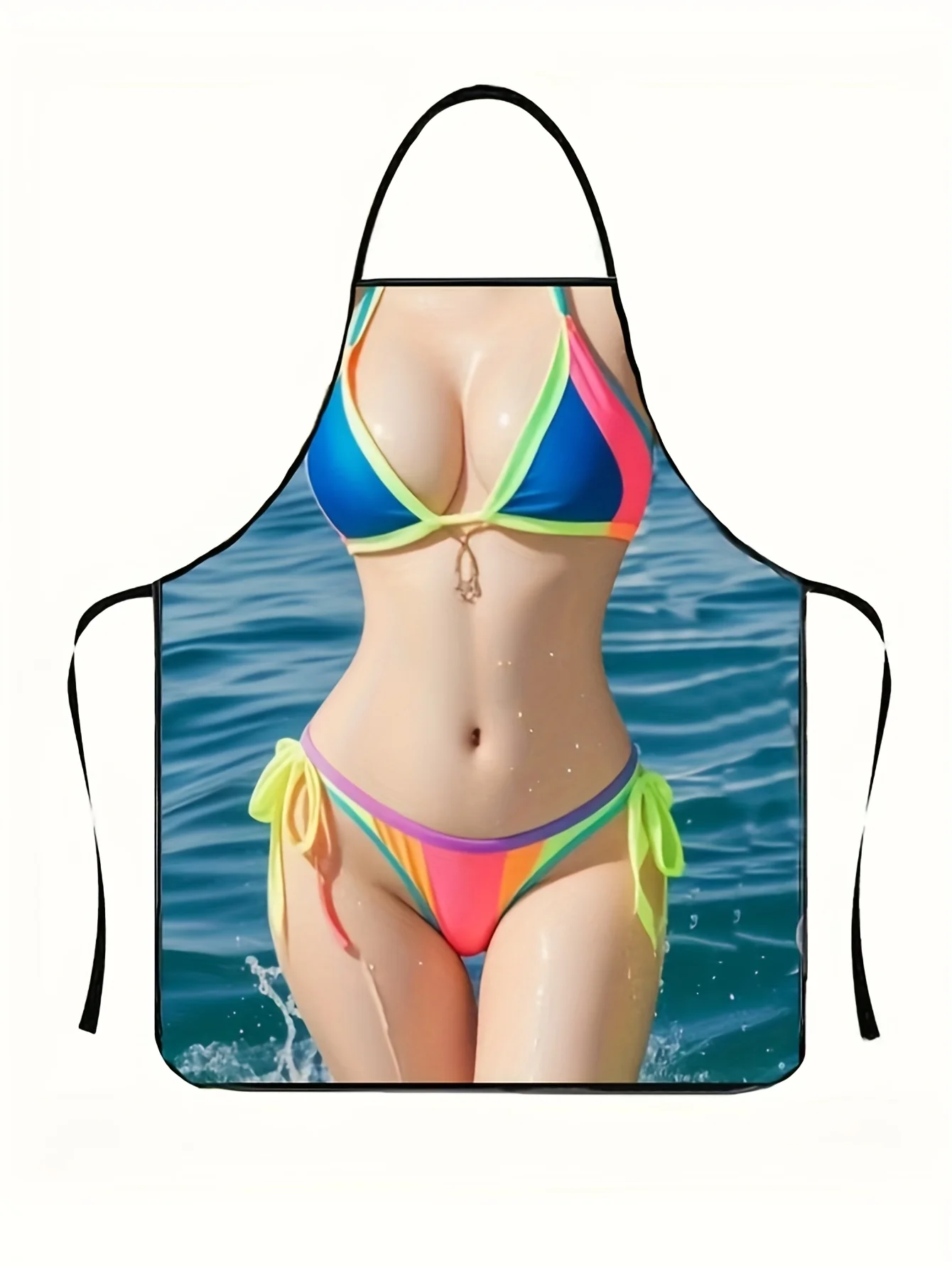 

Сексуальный фартук с бретелькой на шее и красочным принтом бикини — забавный фартук из полиэстера для приготовления пищи, барбекю, вечеринок и летних вибраций на открытом воздухе