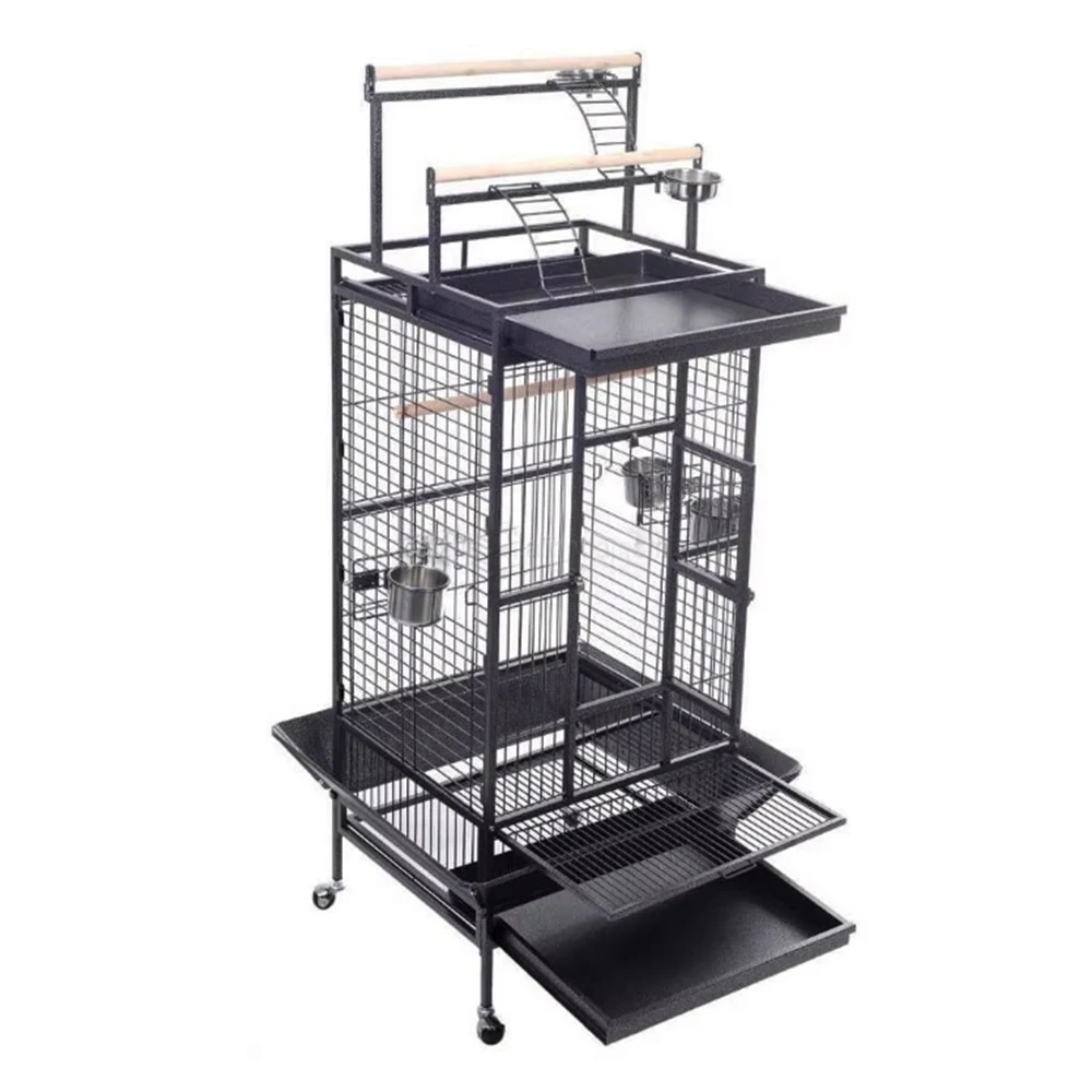 

Large Wrought Iron Steel Bird Cage Durable Environmental Friendly New Design Metal Pet House Wood Carrier Box Parrot