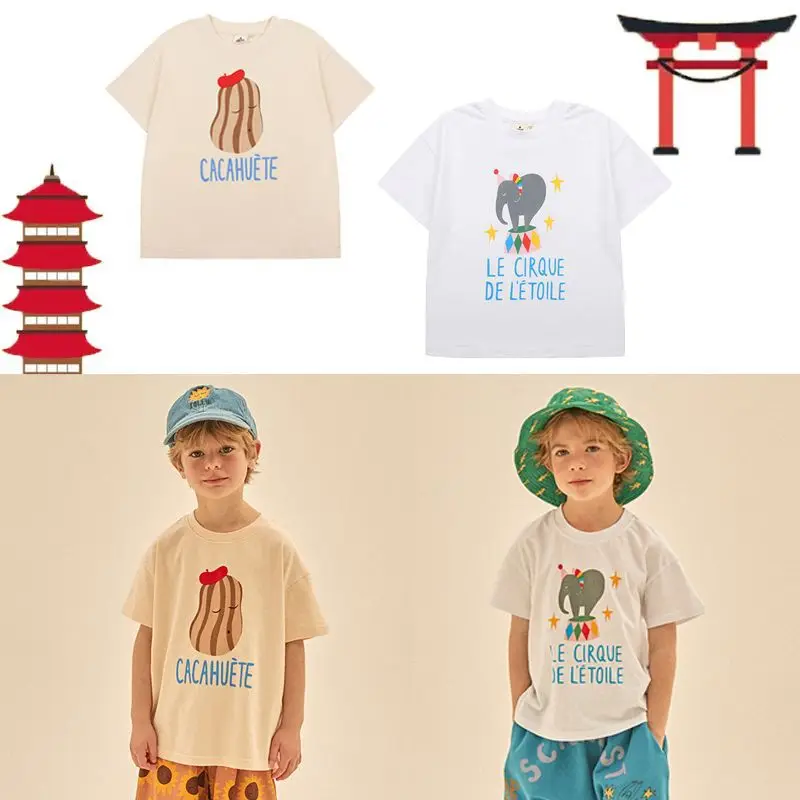 

Jenny&Dave 2024 Summer New Children's Casual Top with Cartoon Animal Letter Printing Short Sleeve T-shirt for Children