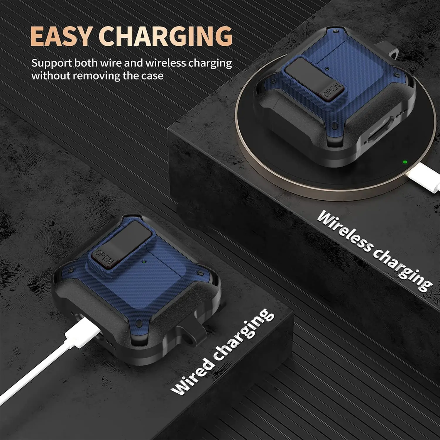 Funda para AirPods 4, funda con Kit de limpieza, funda de bloqueo seguro, funda protectora de fibra de carbono TPU para nueva funda de carga Airpods 4