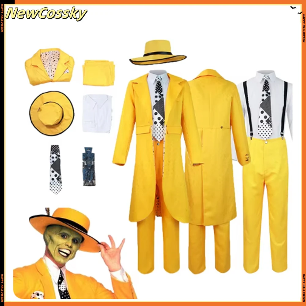 

Movie The Mask Cos Jim Carrey Cosplay Costume Outfits Mask Yellow Clothes Outfits For Men Roleplay Halloween Carnival Party Suit