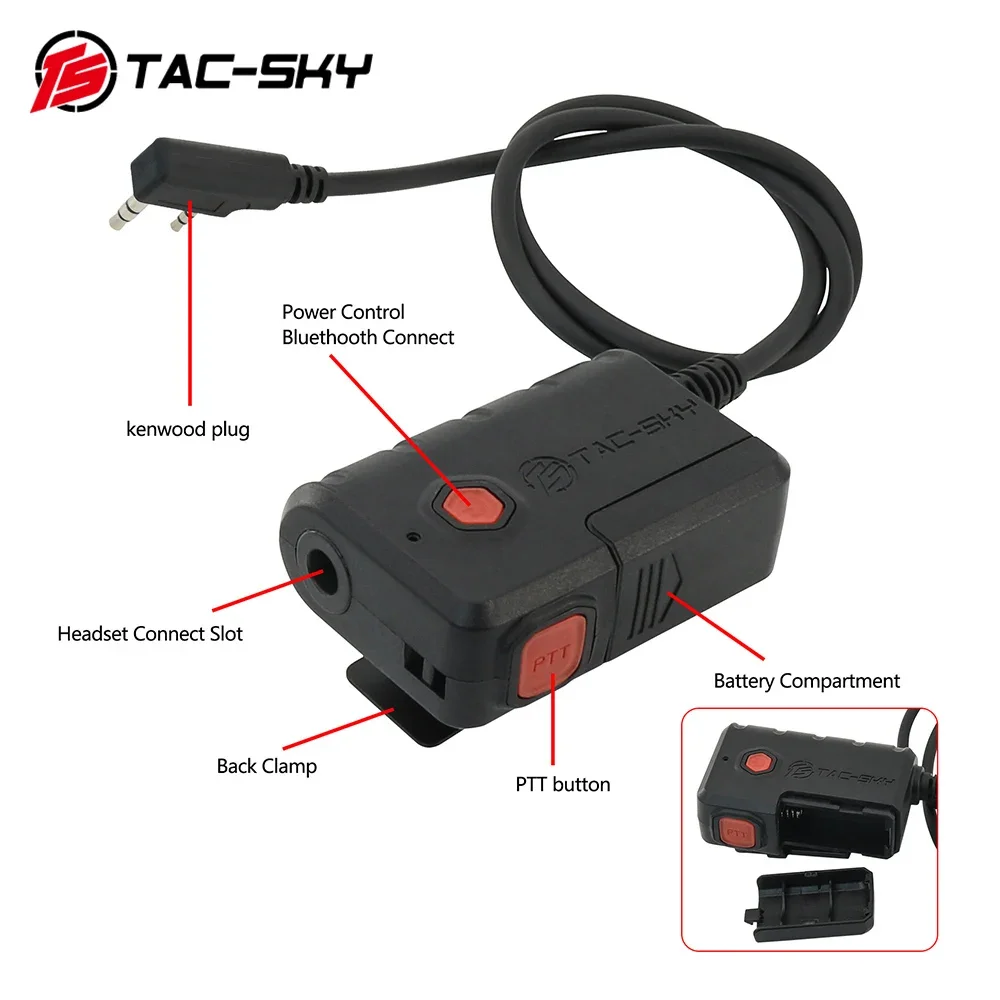 TS TAC-SKY Tactical PTT Adapter With Bluetooth Compatible With Comta Ii Iii Sordin Tactical Civilian Version Shooting Headset