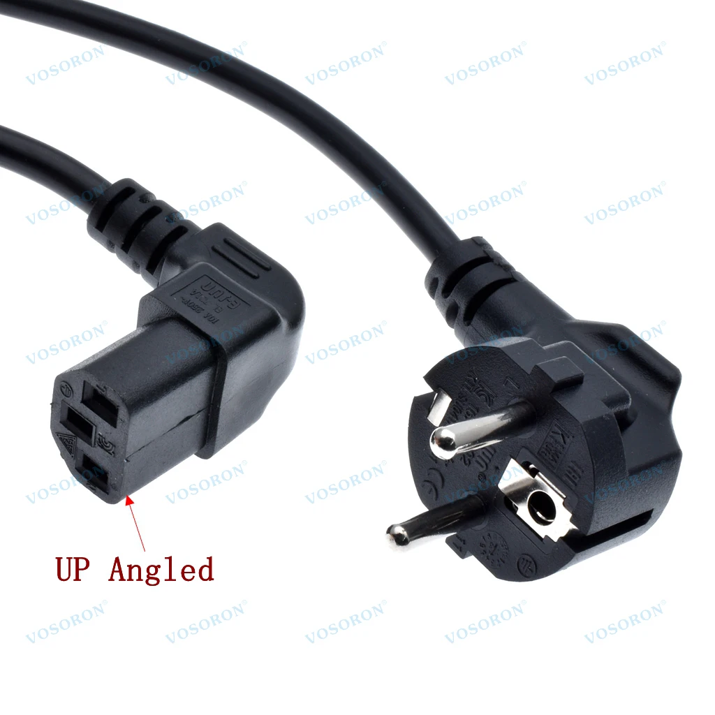 Angled C13 Computer EU Power Cable European Type F Adapter Plug to IEC C13 Extension Cord For Monitor PDU Antminer Printer 1m