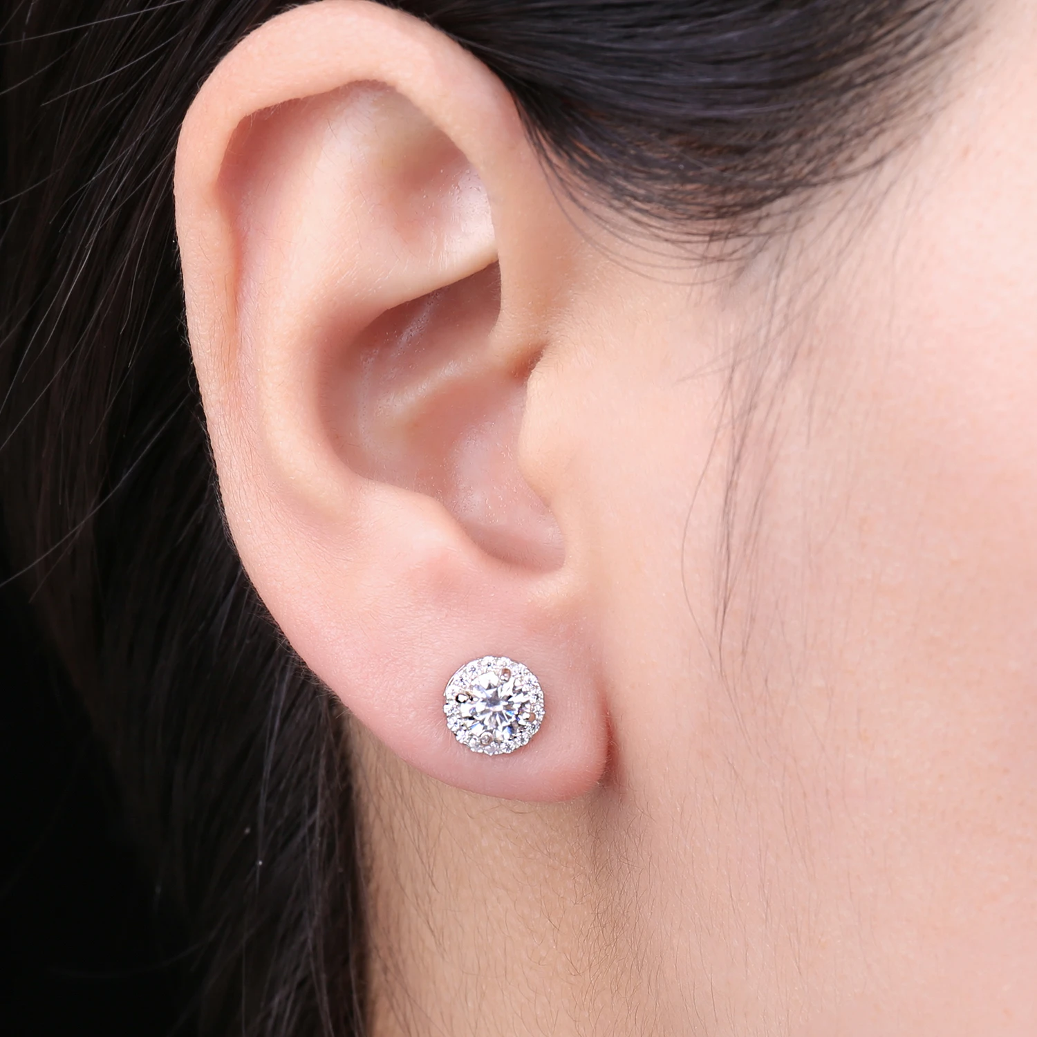 JewelryPalace Round 5A Cubic Zirconia Wedding Engagement 925 Sterling Silver Halo Stud Earrings for Woman Anniversary Gift