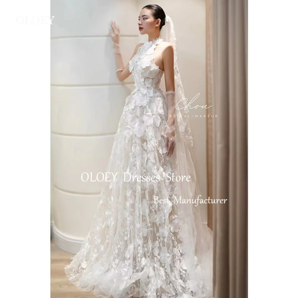 OLOEY Exquisite 3D Followers Wedding Dress FOr Woman Sleeveless O-Neck Backless Floor-Length Vestidos Novias Boda