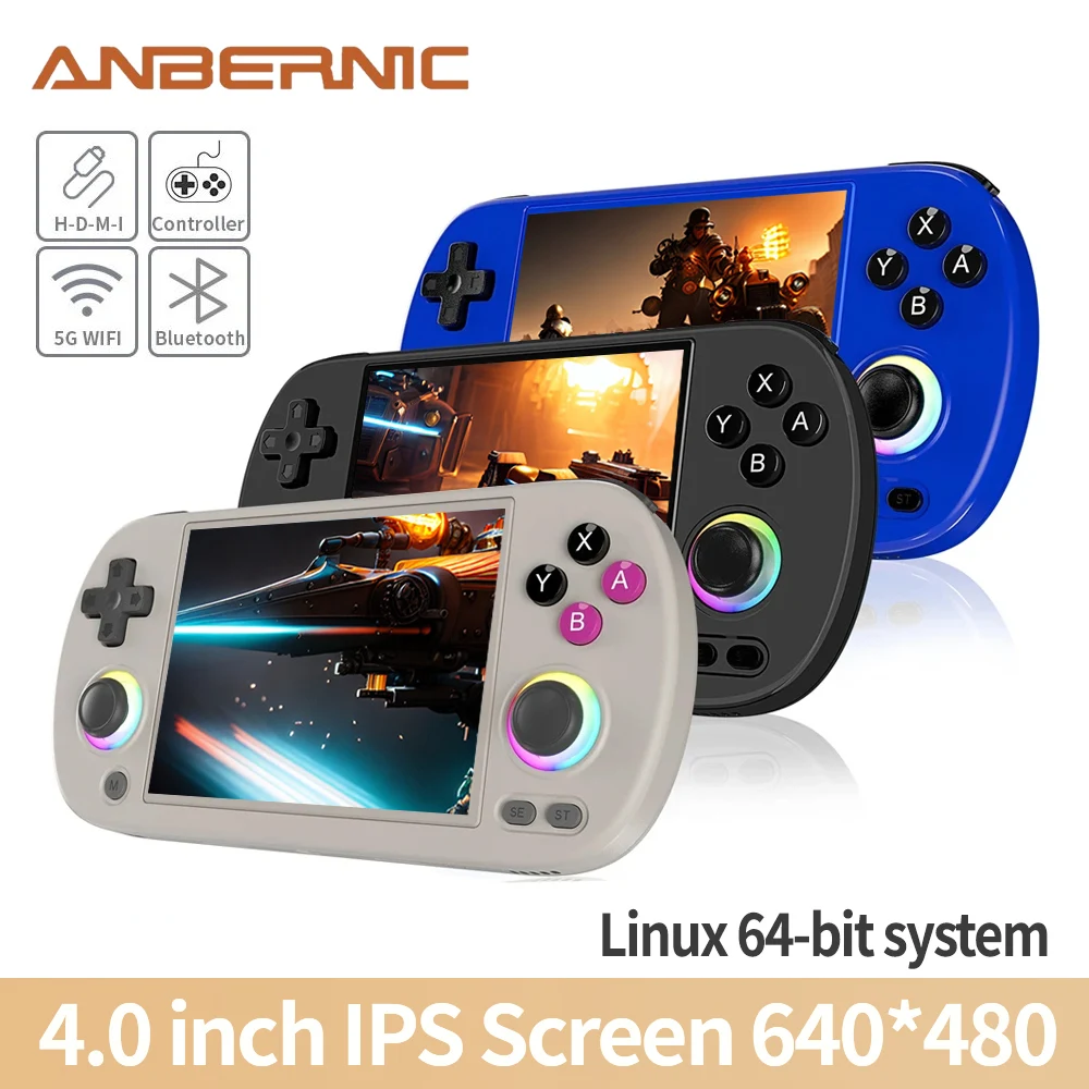 안베르닉 RG40XXH 64비트 리눅스 레트로 휴대용 게임 콘솔 4.0인치 IPS 화면, 5G 블루투스 HD 출력 지원