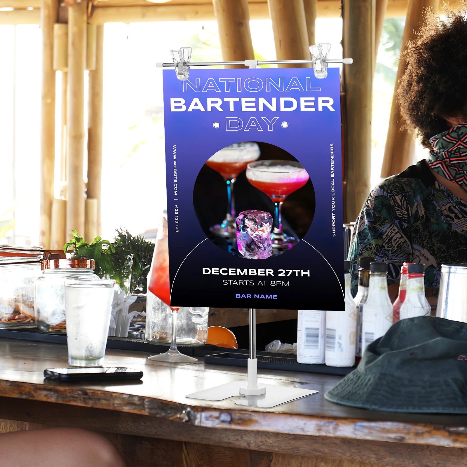 2 pcs T-Shaped Poster Adjustable Banner Retractable Metal Sign Holder Sturdy Display Stand For Posters Menus Banner Holder