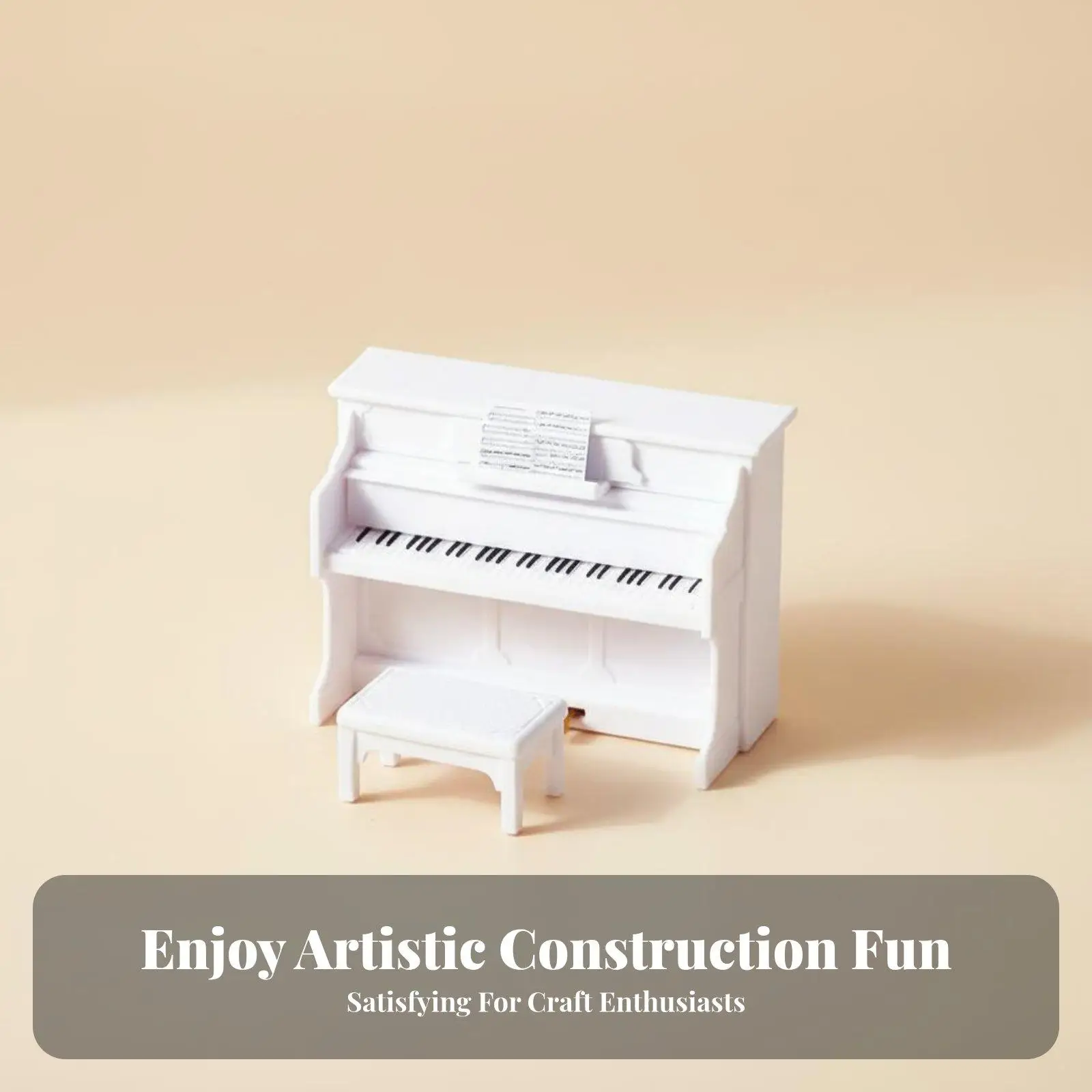 Small Dollhouse Piano with Stool Black Plastic Miniature Musical Furniture for Dollhouse Room Decor