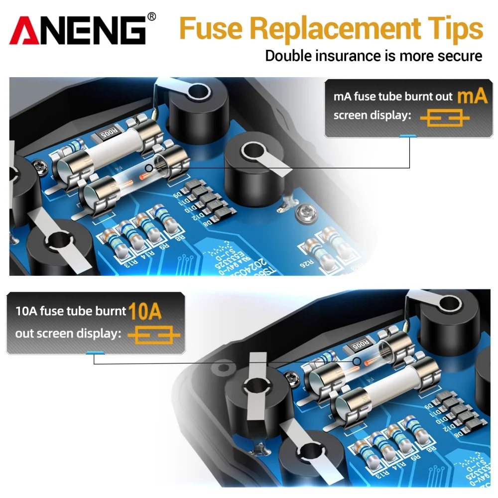 ANENG 625A متعدد 1000 فولت الحالي/الجهد المتعدد VA اختبار الألوان 60MOhm 10A عرض متر USB نوع-c أدوات اختبار الشحن