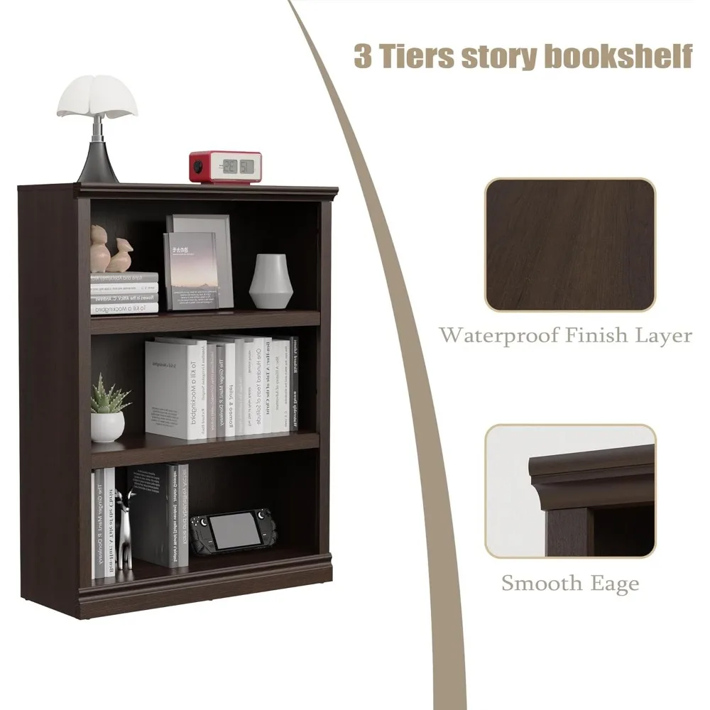 Rak Buku Tinggi 43 Inci, Penyimpanan Terbuka Rak Buku 3 Tingkat, Furnitur Dalam Ruangan Berdiri Lantai Lebar 33 Inci, Kotak Buku untuk Sekolah Rumah