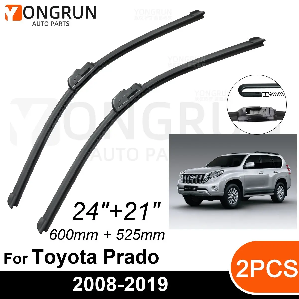 

Стеклоочистители для Toyota Prado J 200 2008-2019, резиновые щетки стеклоочистителя 24 + 21 дюйм, аксессуары для лобового стекла автомобиля