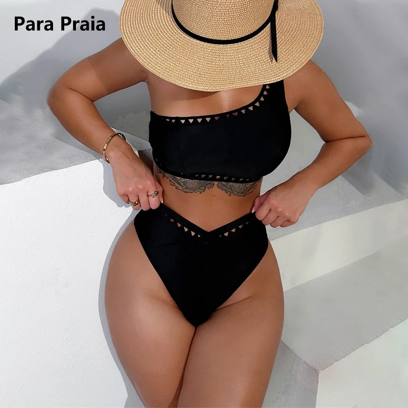 Para praia um ombro bandeau biquinis conjunto 2025 cintura alta maiô feminino banho sexy biquini maiô beachwear