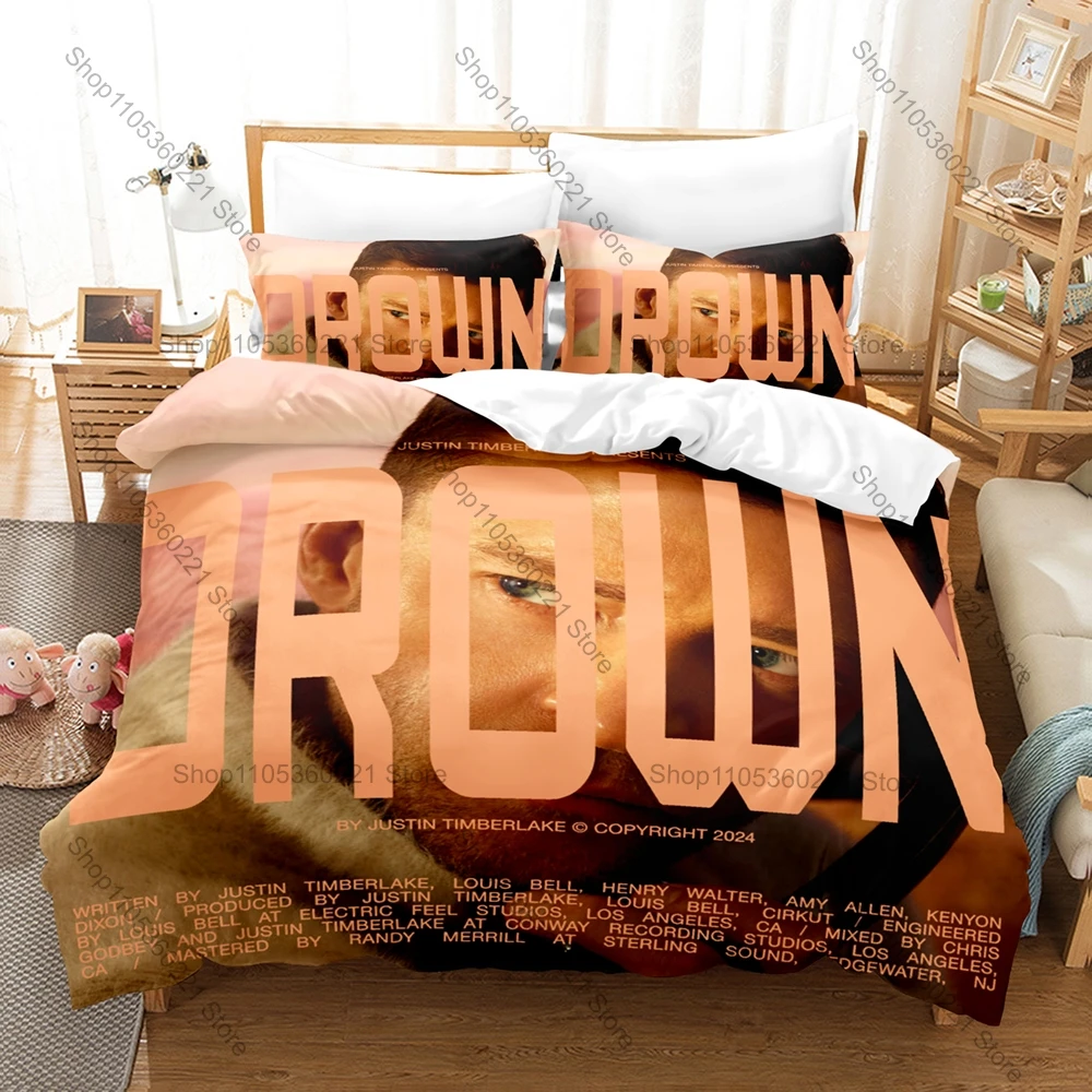 Cool Justin Timberlake Bedding Set Duvet Cover + 2 Pillowcases JT Suit & Tie Retro Pop Formal Gentleman Bedroom Decor