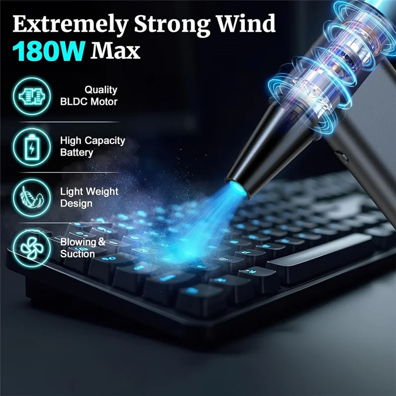 A50I Elektrisches Luftgebläse, 180000 U/min kabelloser Hochgeschwindigkeits-Druckluft-Staubwedel in 4 Modi für den Außen- und Autogebrauch