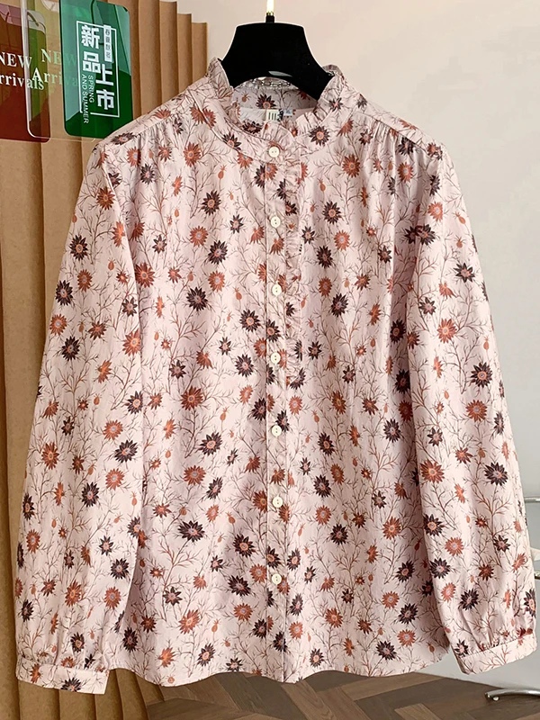 

Large Size Floral Print irt Women's Country Sle Long Sve Base Layer Top Button up Artistic Faion Winter Wear