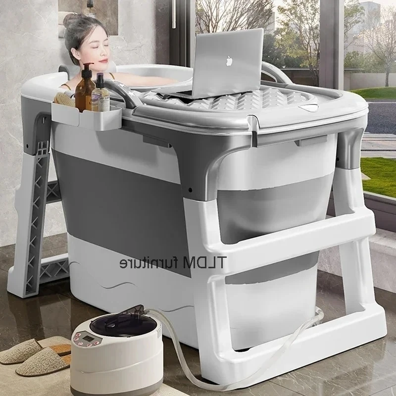 

Japanese Plastic Folding Bathtub for Home Thickened Steam Bathtub with Cover Simple Creative Folding Adult Portable Bathtub