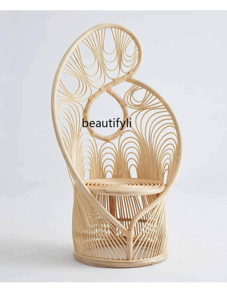 Retro Art Real Rattan Chair Shooting Props Rattan Bed & Breakfast High Backrest Phoenix Chair