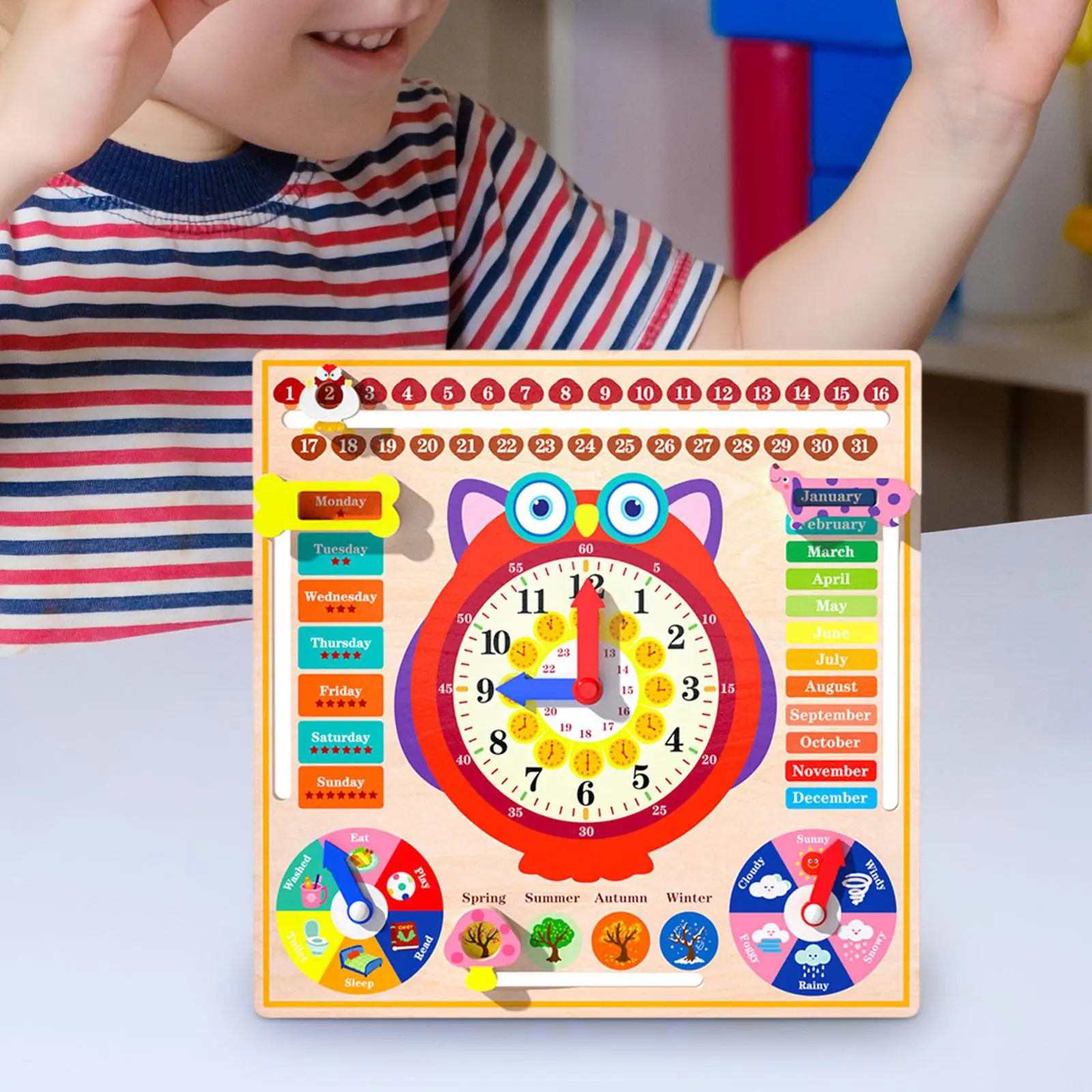 Montessori Wood Toy Weather Season Time Cognition Preschool Cognitive Board Learning Toys Kids Clock Calendar for Children