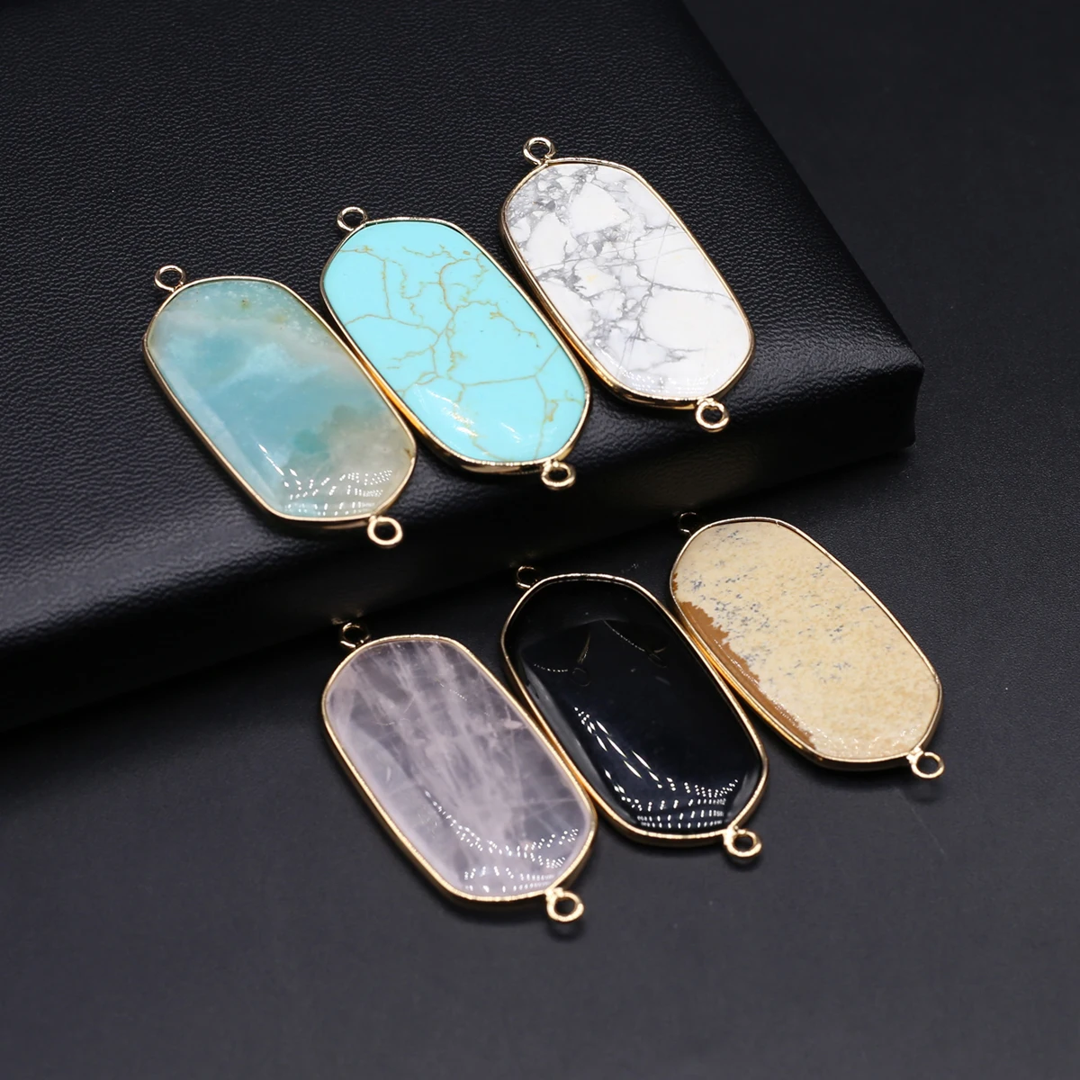 

22x43mm Healing Crystal Connector Charms Natural Stone Rectangle Amazonite Quartz Pendant Jewelry Making DIY Necklace Bracelets