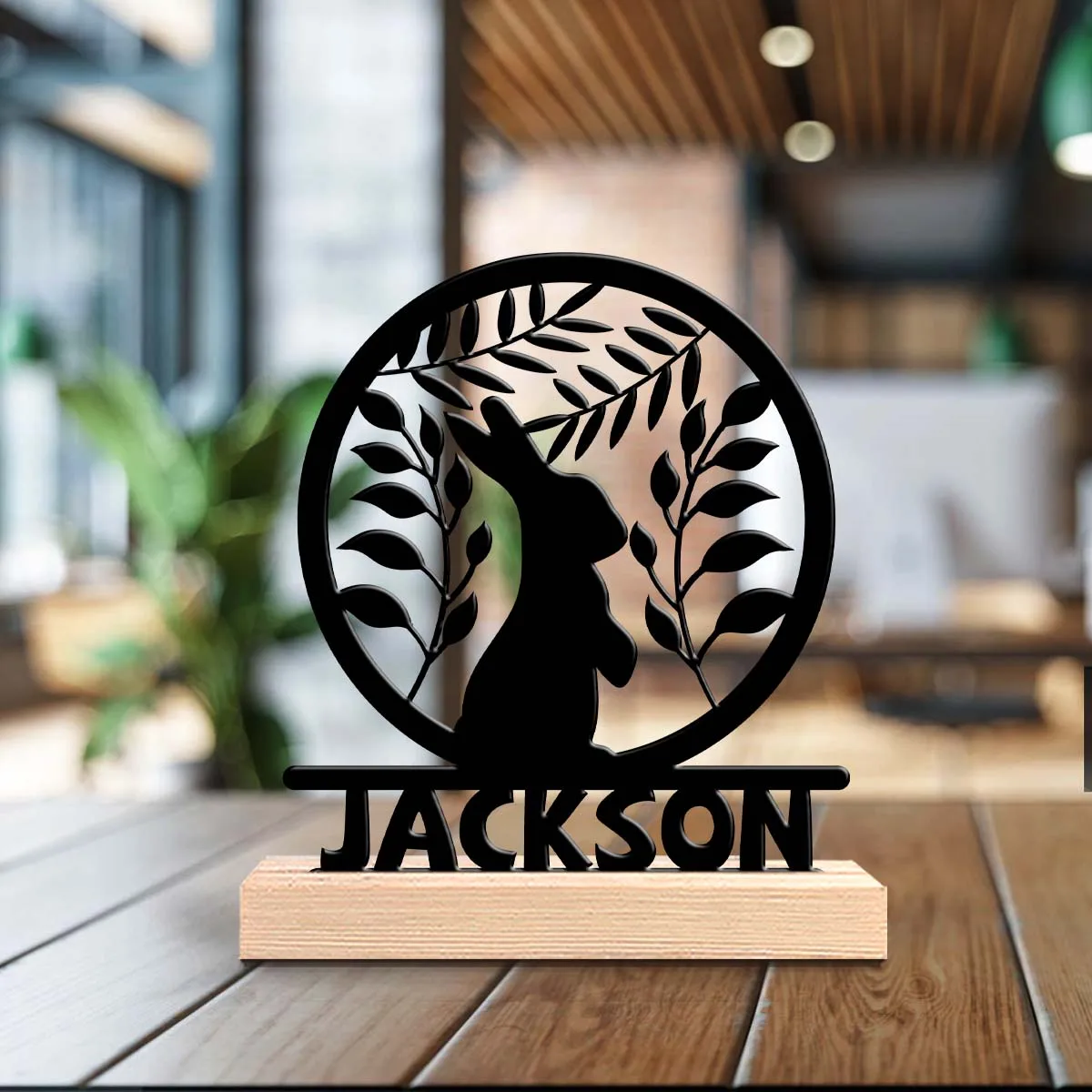 1pc Customized Wrought Iron Desktop Ornaments Custom Content With Wooden Base Bar Decoration, Holiday Gifts