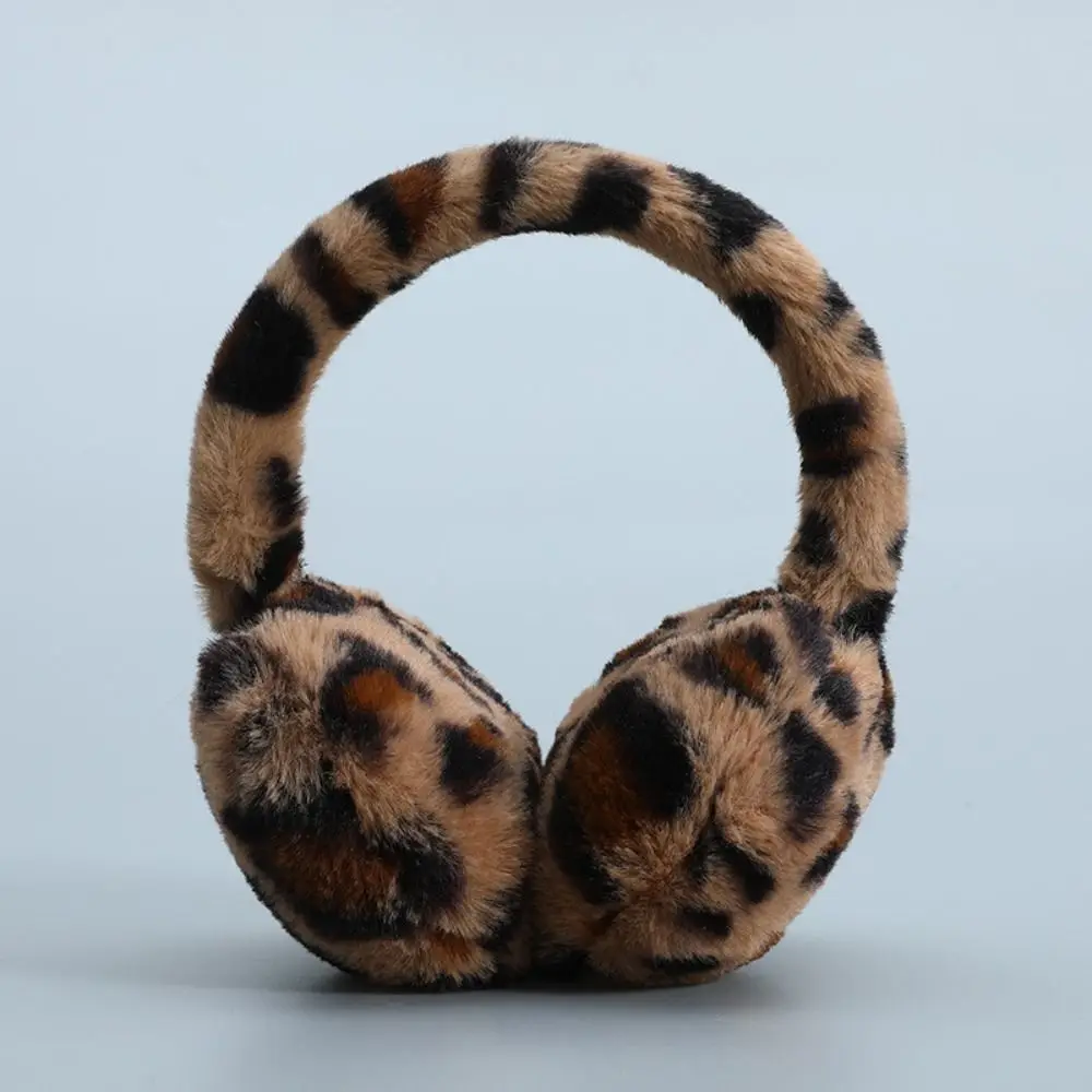 Lovely Foldable Thickened Ear Muffs Windproof Print Plush Ear Muffs Hairband Simple Leopard Earmuffs Outdoor