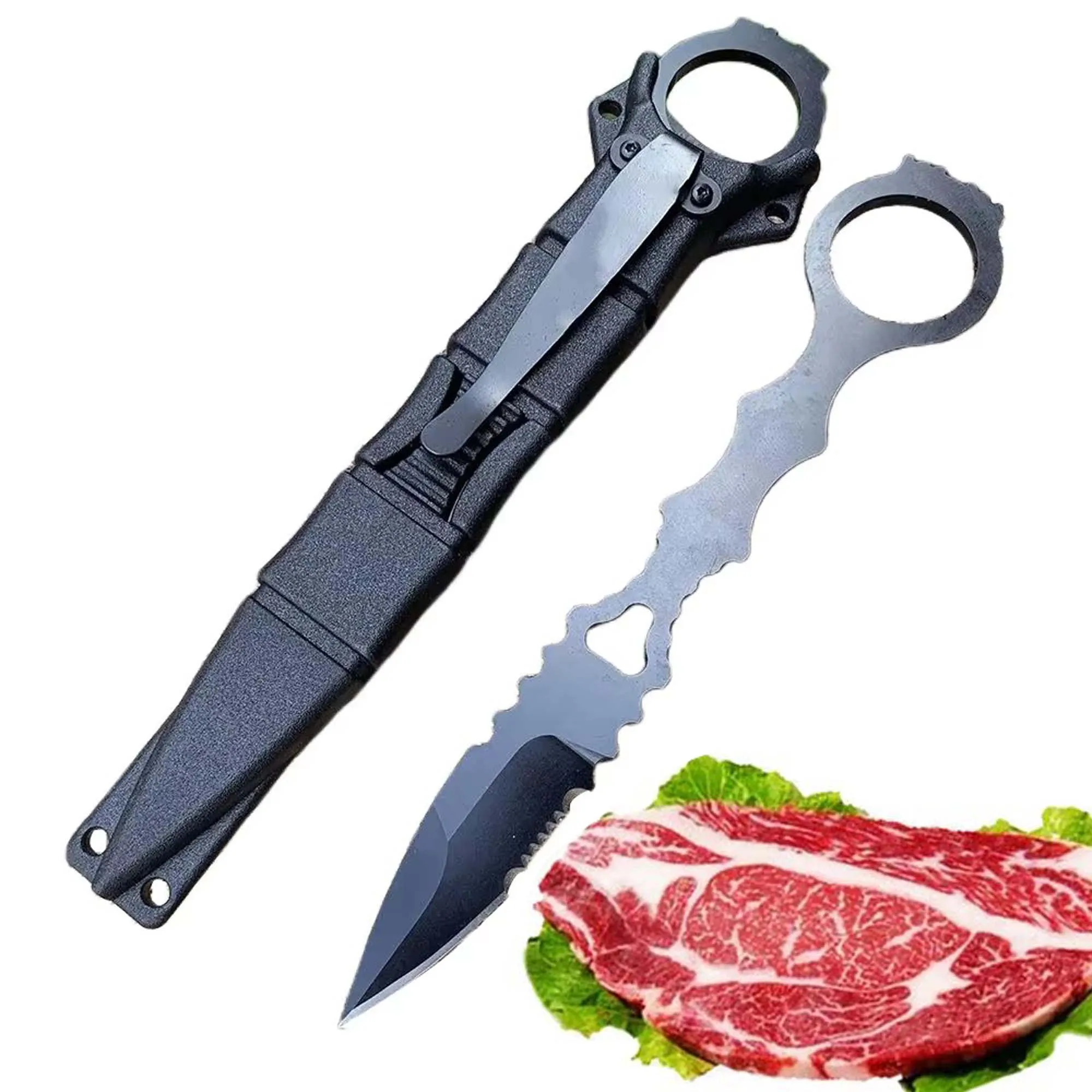 Faca portátil para atividades ao ar livre, faca de sobrevivência na natureza, faca para cortar carne, faca de camping, bainha kydex, ferramenta EDC, presente para homem