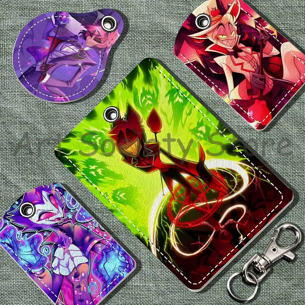 H-Hazbin Cartoon H-Hotel PU Leather Card Holder Keychain Key Ring Door Lock Access Tag ID Access Card Air Tag Case Keychain Card