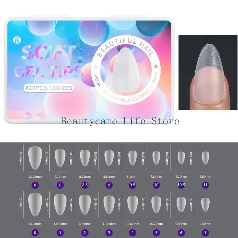 652c 420pc 무광택 네일 팁 확장 시스템 전체 커버 가짜 네일 소프트 X 조각 아몬드 풀 커버 네일 팁에 프레스