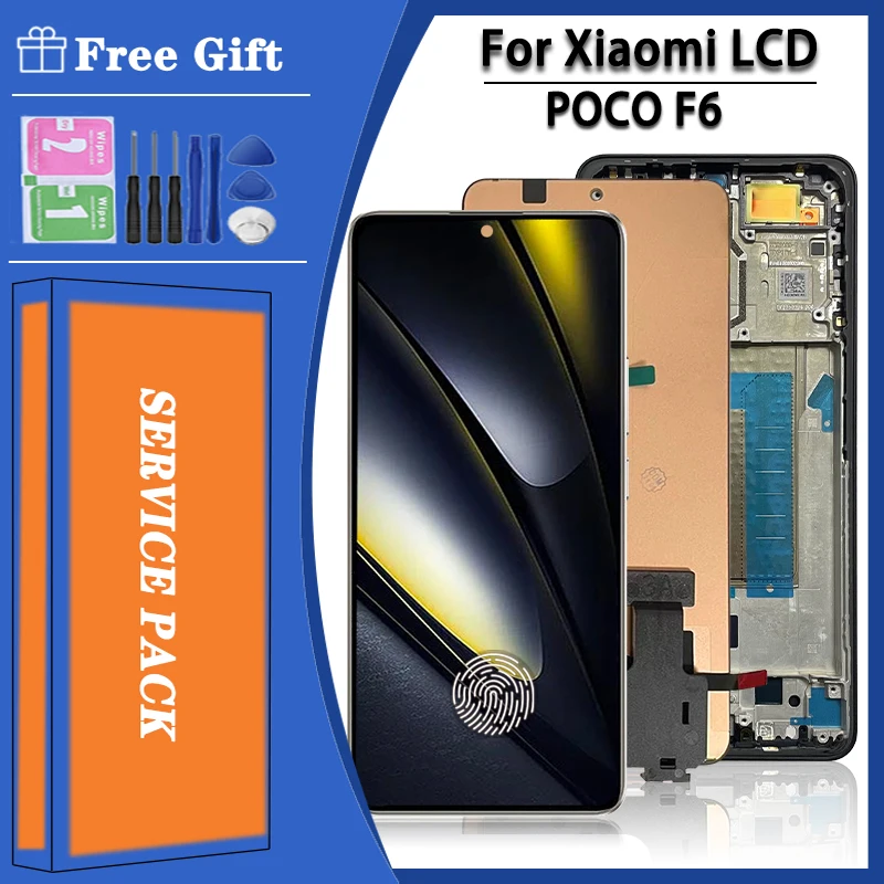 6.67“New AMOLED For Xiaomi Poco F6 LCD Display Frame+Touch Panel Digitizer For POCO F6 24069PC21G LCD Frame