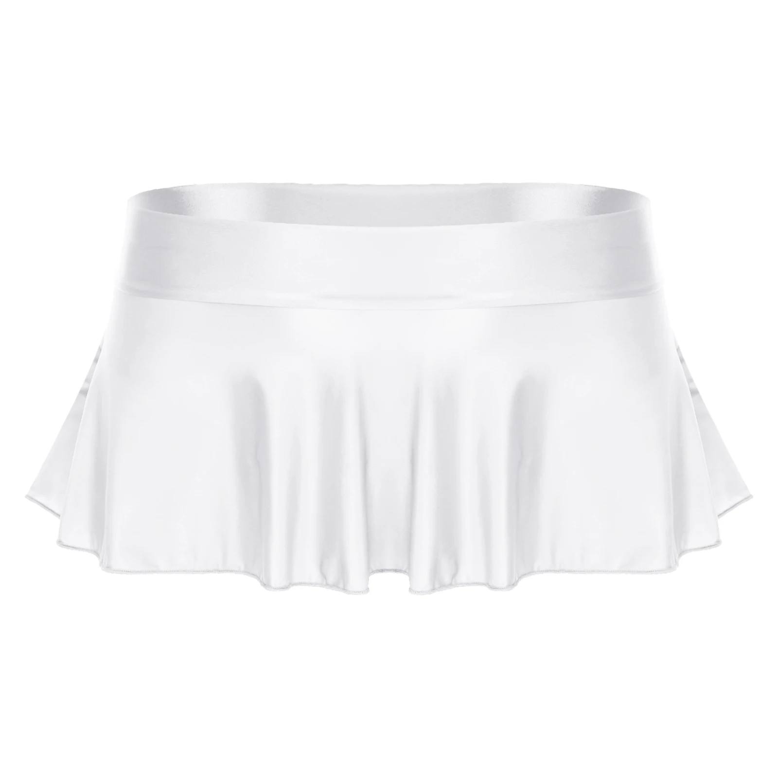 Sexy Glossy Ruffled Skirt Women\'s Mini Skirt Short Skirt Shiny Low Tail Pleated Rock Miniskirts Clubwear Bikini Bottoms Cover Up