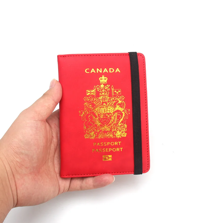 Canada Leather Passport Cover Wallet Men Women RFID Blocking Credit Card Holder with Emblem Imprint for Travel,Business