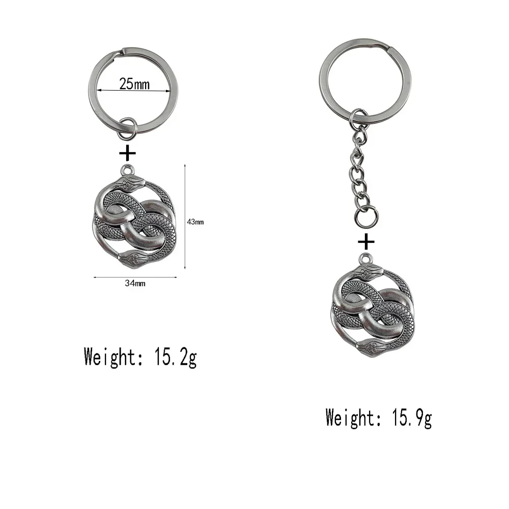 Vintage Keychain Silvery Round Double Snake Key Chains Alloy Animal Keyring Personalized Gothic Jewelry Men\'s Car Accessories