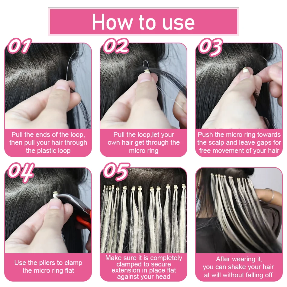 Micro Loop Human Hair Extensions Straight Cold Fusion Invisible Natural Hair Extension Fishing Line Micro Ring Hair Extensions